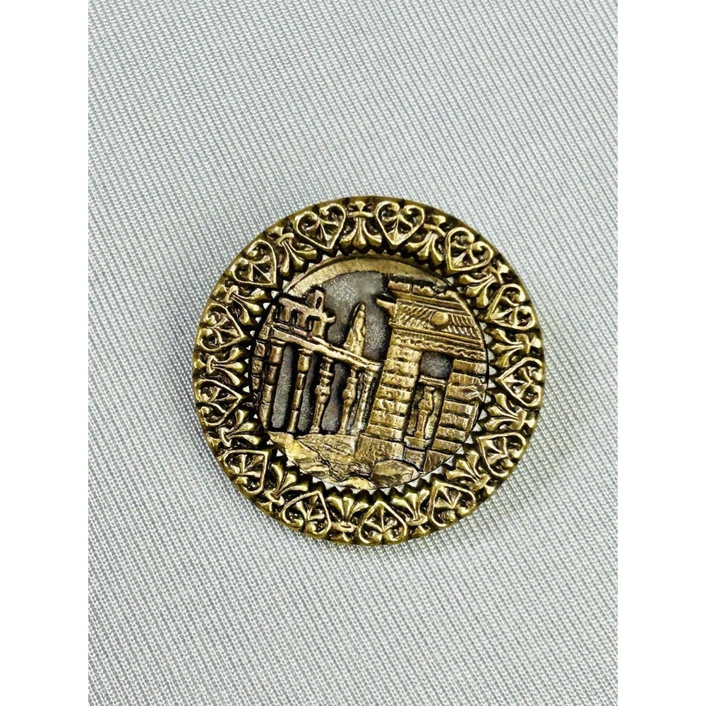 Egyptian Ruins Large Vintage Metal Loop Picture Button